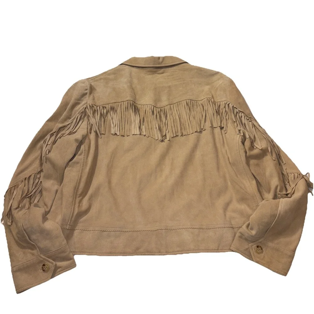 Lauren Ralph Lauren Suede Leather Fringe Western Jacket Camel Women's 18 - Picture 9 of 11
